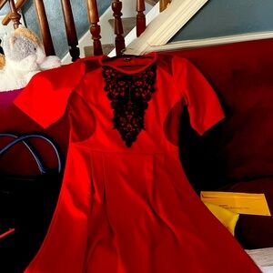 Red dress with black lace inlay. Great dress for Valentine’s Day!!